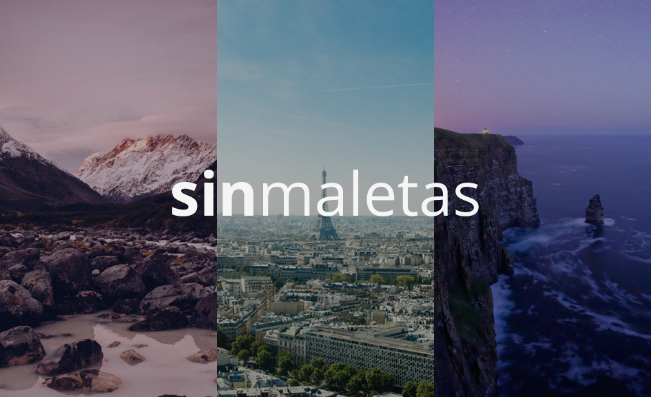 Tres franjas en la imagen con distintos paisajes y la palabra "sinmaletas" en el centro